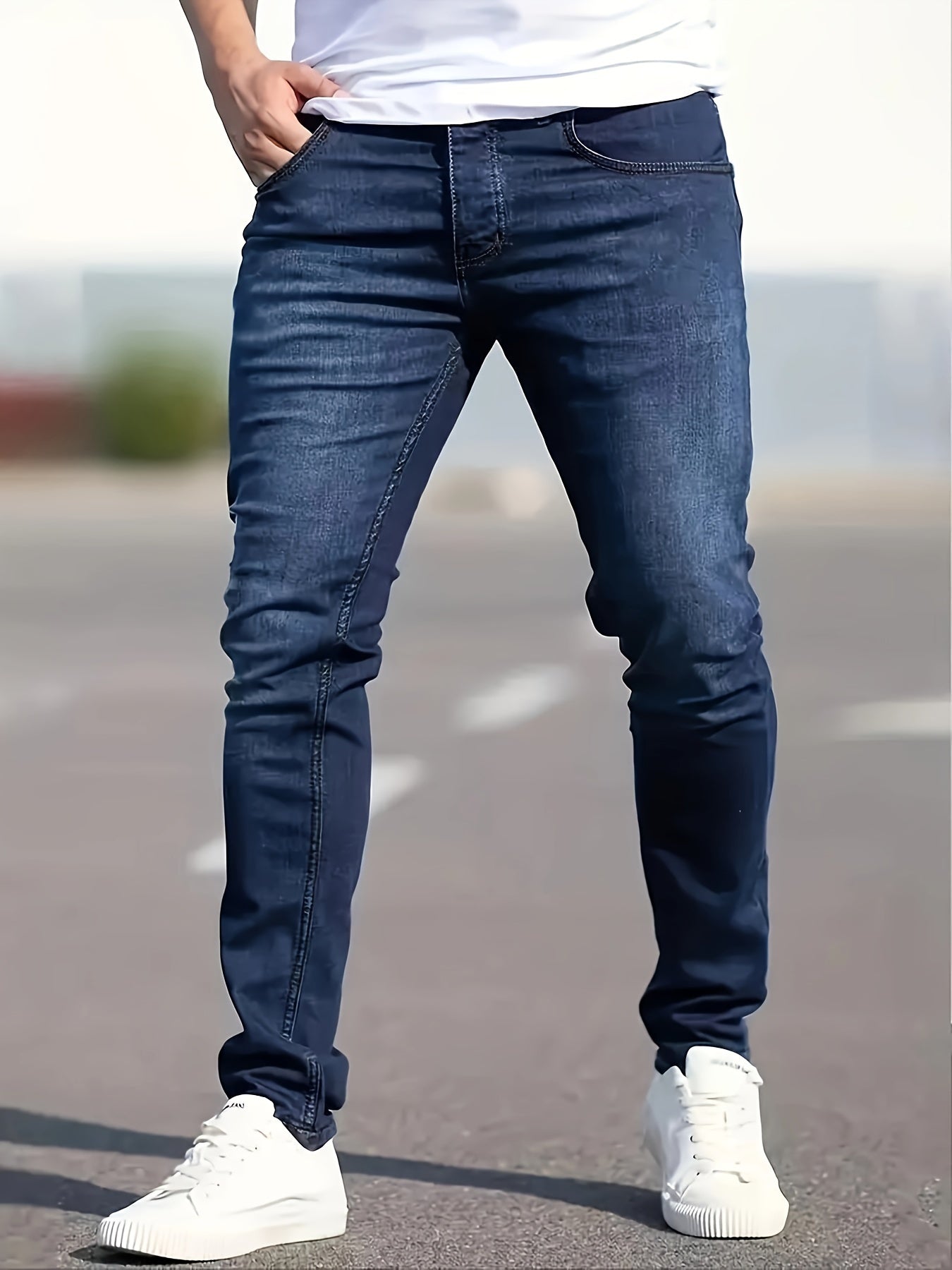 Men's Casual Slim Fit Denim Pants, Men's Classic Design Jeans, Versatile For Four Seasons