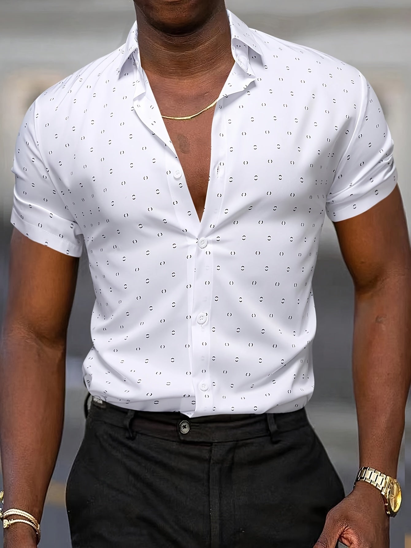 Men's Short-sleeve Lapel Collar T-Shirts With Trendy Prints, Versatile For Office And Casual Wear