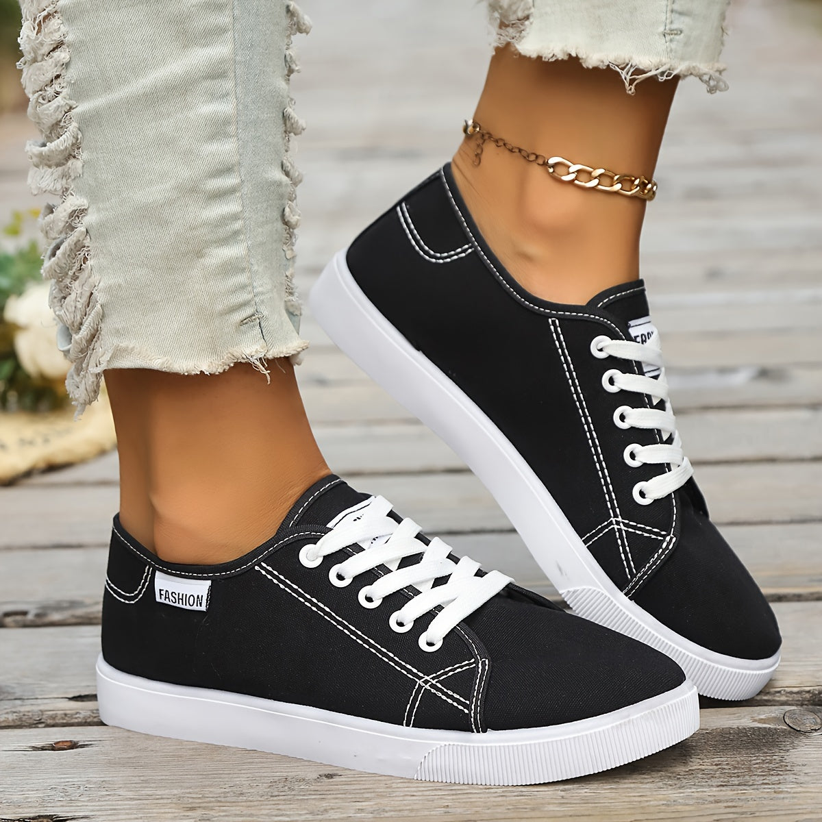 Women's Casual Canvas Sneakers - Lightweight, Breathable Flat Shoes with Lace-Up Design for All Seasons