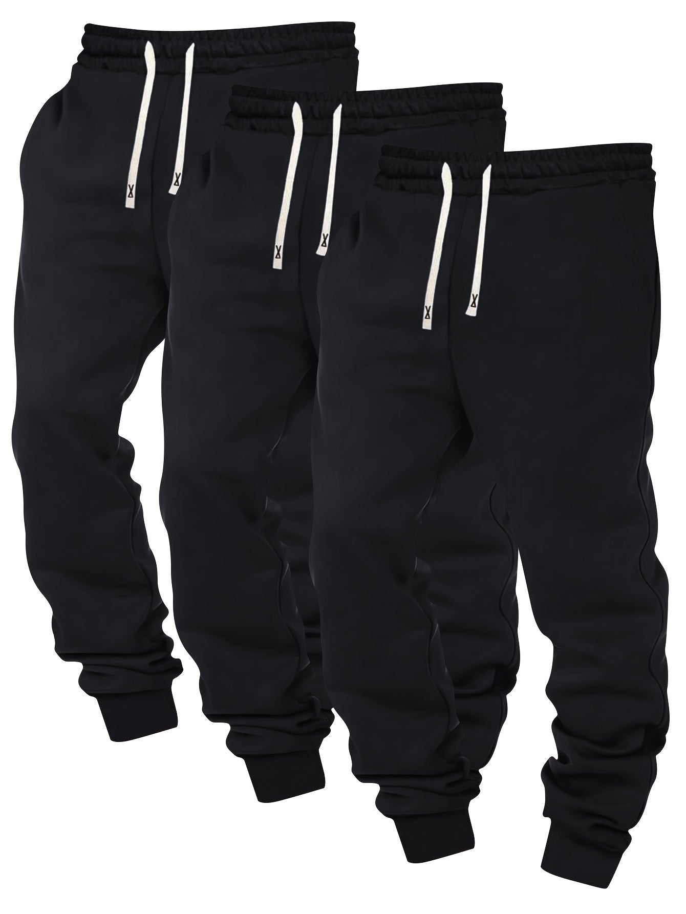 3pcs Men's Solid Color Joggers with Drawstring Waist - Casual Athletic Sweatpants, Polyester Blend, Machine Washable