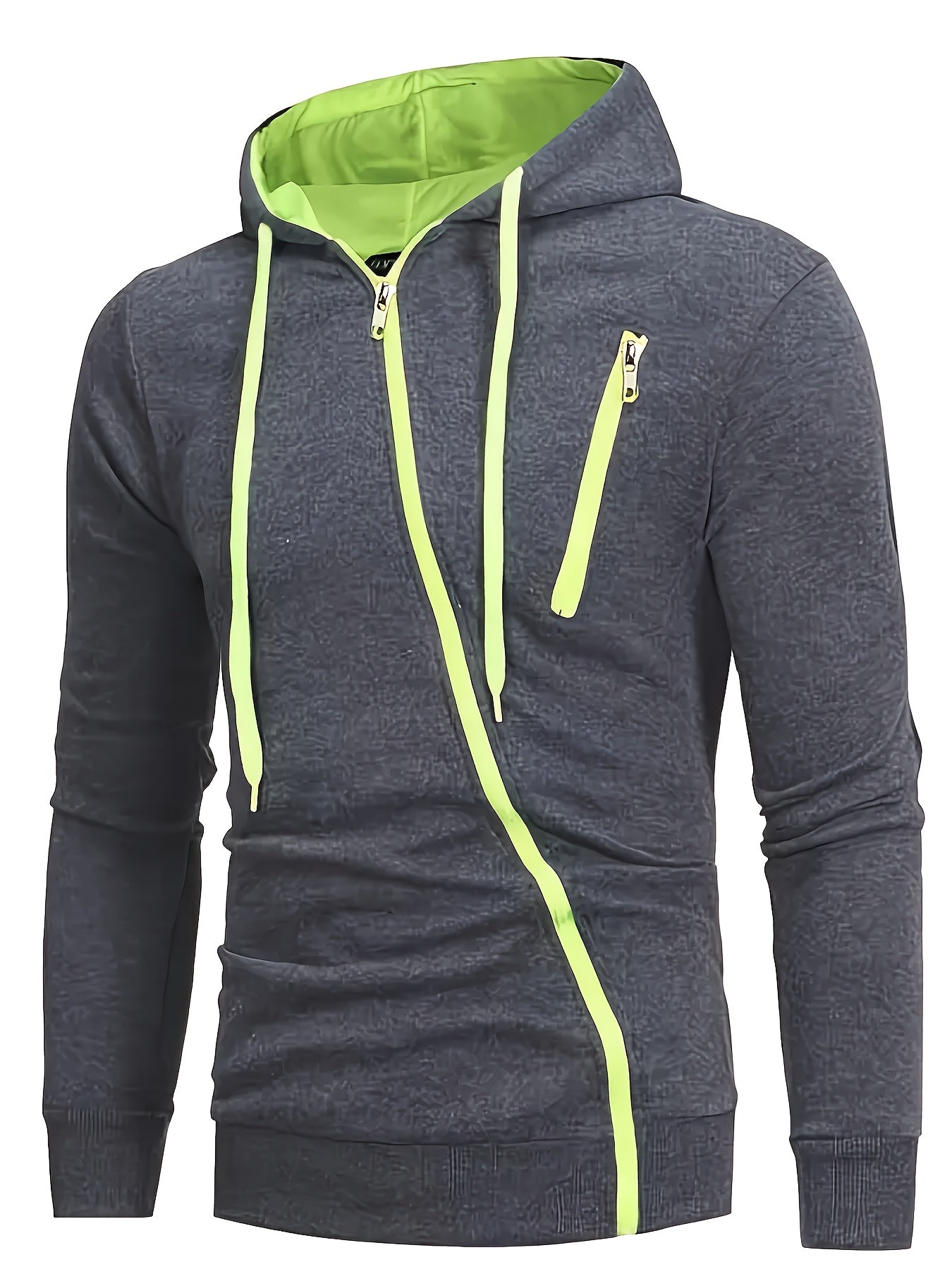 Men's Stylish Zip-up Hoodie With Pockets, Trendy Comfy Sweatshirt With Slant Zipper For Spring And Autumn