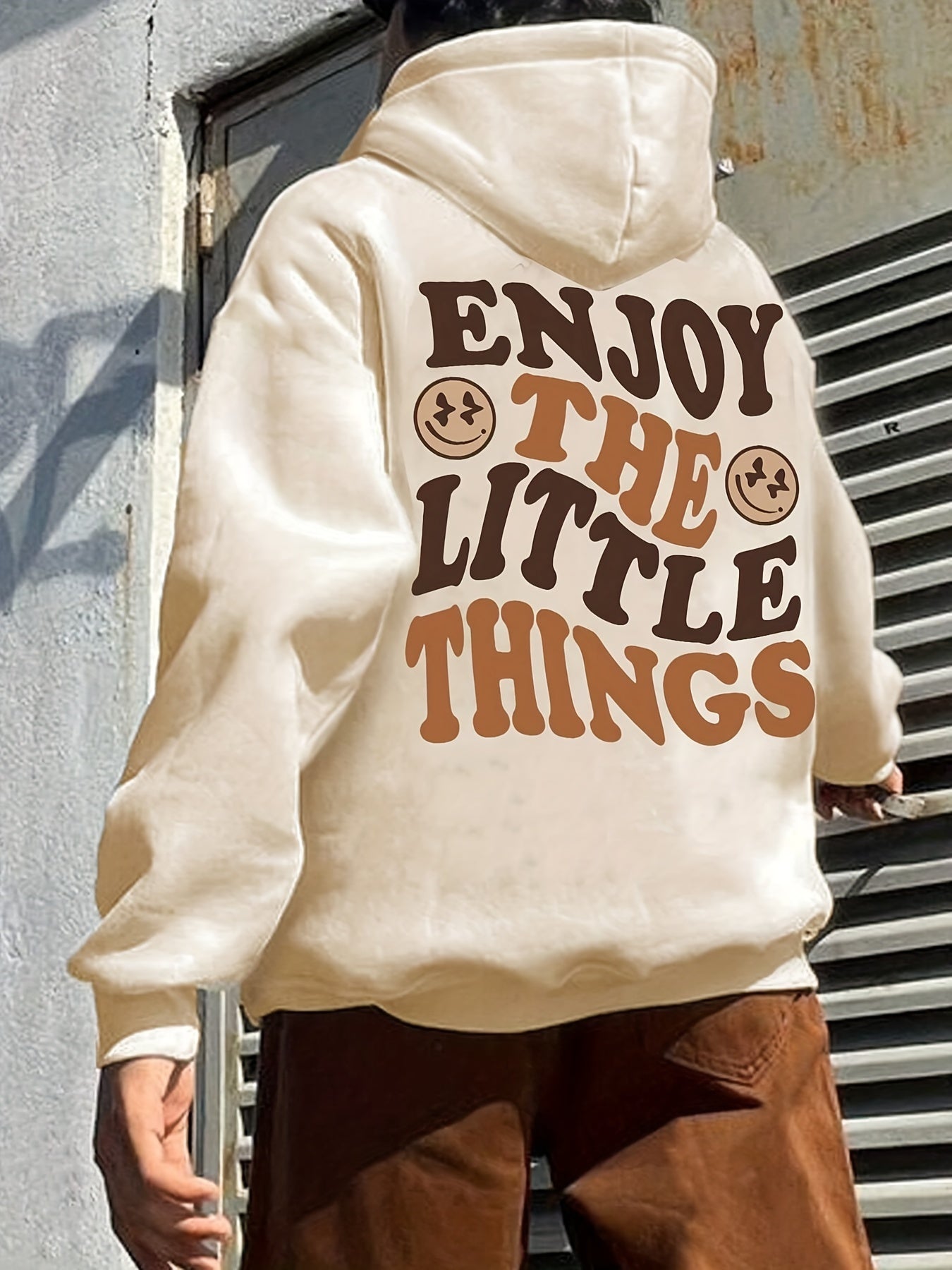 Men's Enjoy The Little Things Graphic Print Hoodie With Kangaroo Pocket, Casual Long Sleeve Hooded Sweatshirt For Fall Winter Outdoor