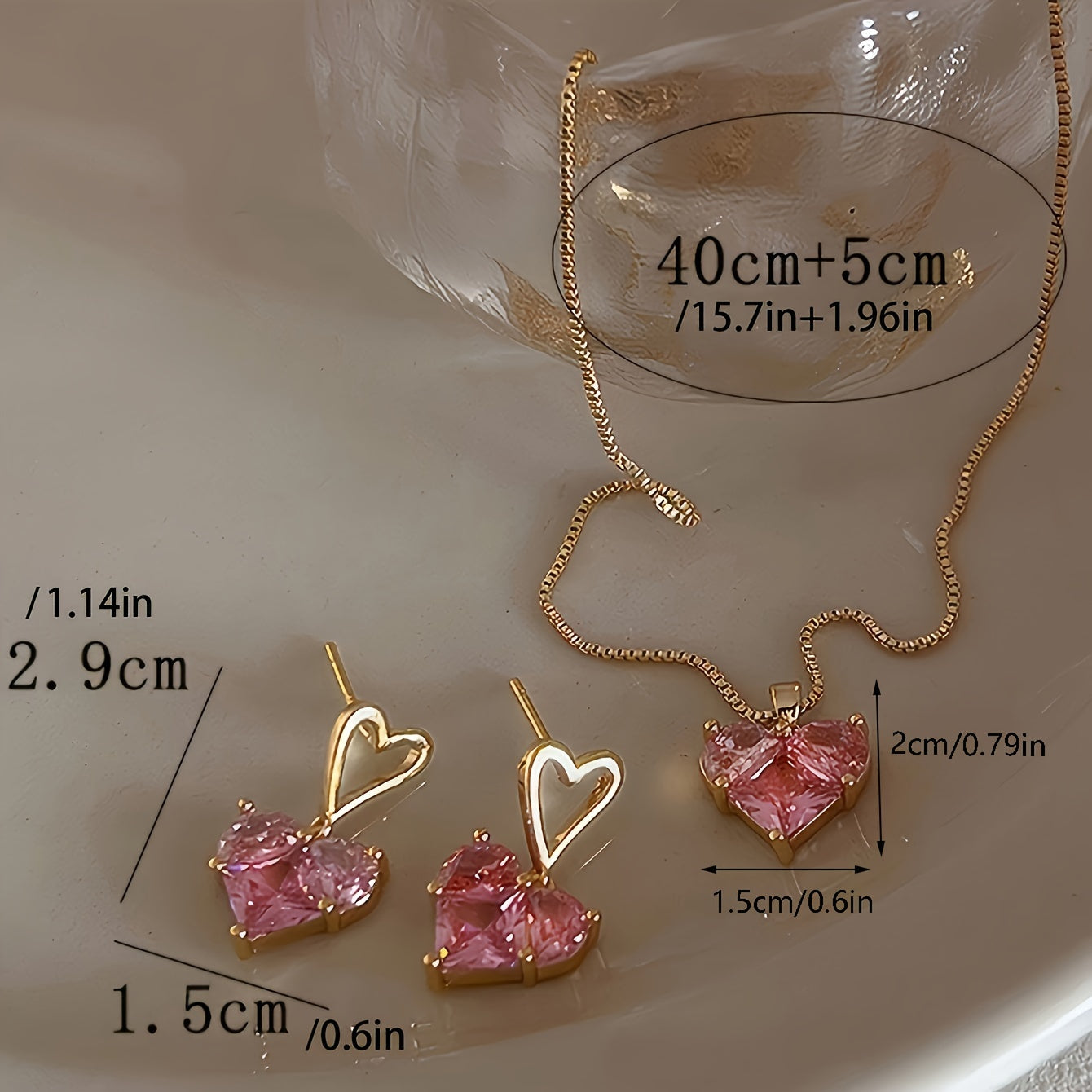 3pcs Y2K Heart Rhinestone Earrings And Necklace Set, Cute Style, Women's Daily Mix & Match, Date, Vacation & Party Gift Jewelry Set