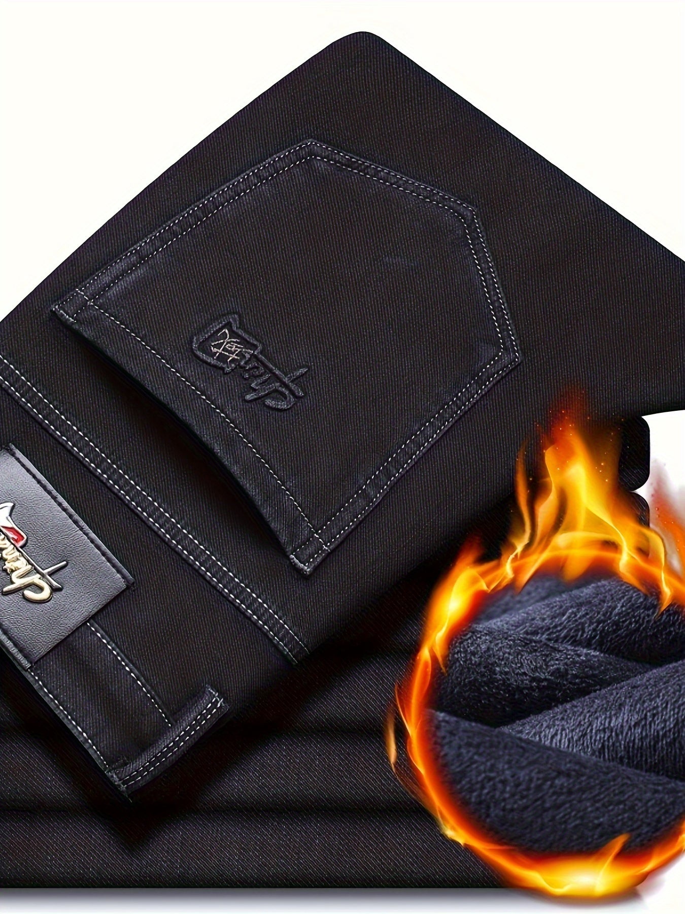 Men's Warm Fleece-Lined Jeans - Winter Thick, Straight Leg Denim Pants for Business Casual