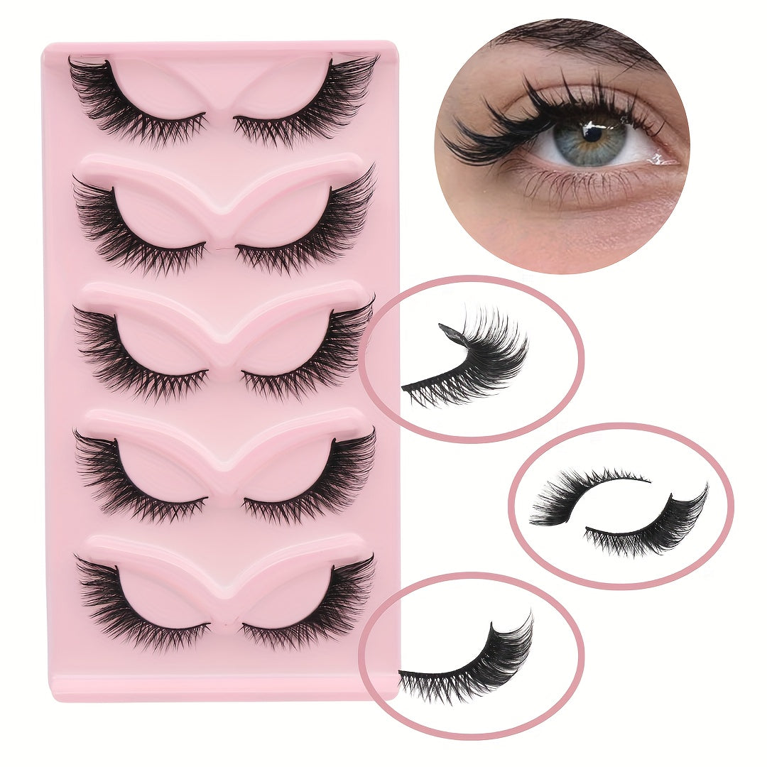 5 Pairs of Cross-border No. 1 Cross-border Cat Eye Lashes, Fluffy and Natural False Eyelashes, Russian Curl Dramatic D Curl False Eyelashes, Natural Fit for the Eyes, Eye-catching and Long, Extend Makeup, Halloween and Christmas