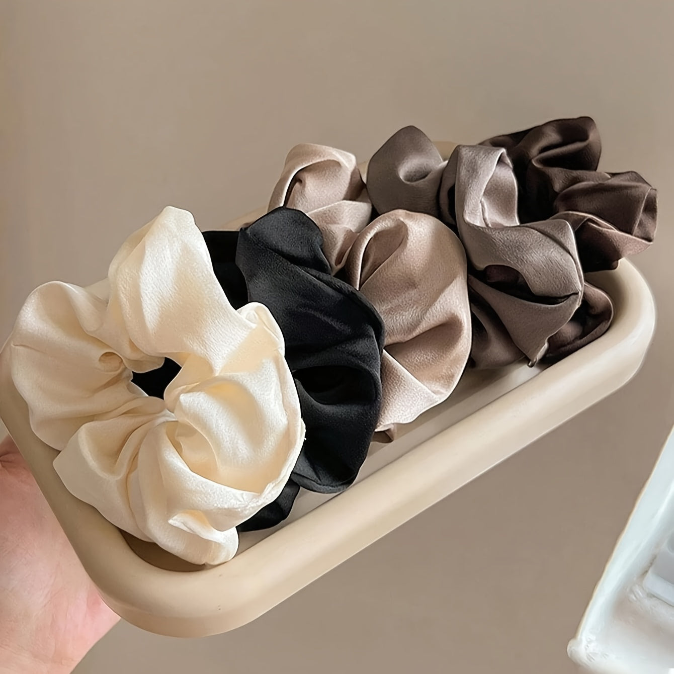 5 Pcs Classic Black, White, and Brown Hair Scrunchies - Elegant and Versatile for All Ages